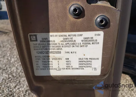 2004 Chevrolet Tahoe Lt z USA, uszkodzony, nr VIN 1GNEC13Z74R229359